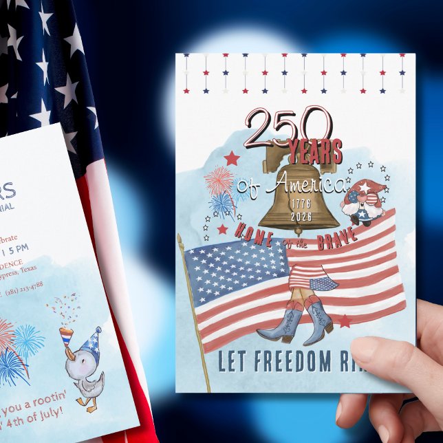 USA 250 1776-2026 Texas-stil 4:e juli  Inbjudningar (US 250 1776-2026 Texas Style 4th of July Invitation)