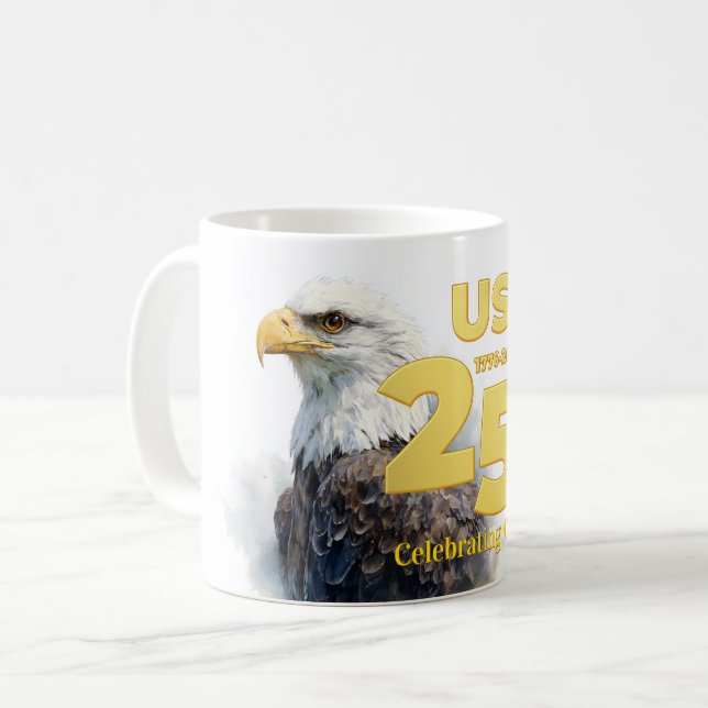USA 250: Akvarell Vitstrupig Havsörn & Guld Kaffemugg (Framsida vänster)