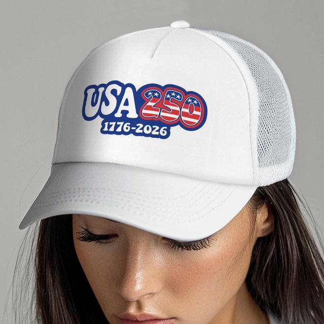 USA 250 - America's 250th Birthday Red White Blue Keps (USA 250 Trucker Hat - Celebrate America)