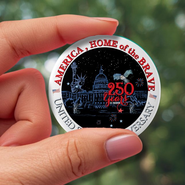 USA 250 Amerika Hem för de modiga | Landmärken Knapp (US 250 America Home of the Brave  Landmarks Button)