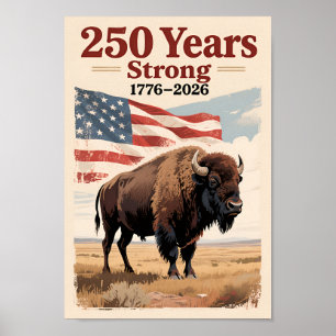 USA 250 Amerikansk Bison Patriotisk 1776–2026 Poster