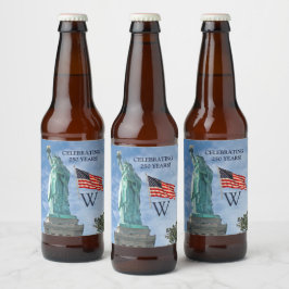 USA 250 Amerikansk flagg Staty av Frihet Monogram Ölflaska Etikett