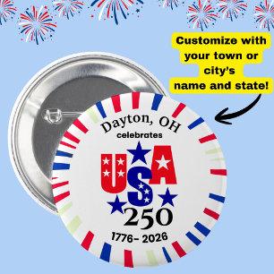 USA 250 Anpassad Stad Stat Patriotisk Röd Vit Blå Knapp