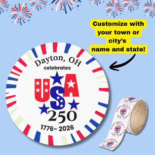 USA 250 Anpassad Stad Stat Patriotisk Röd Vit Blå Runt Klistermärke
