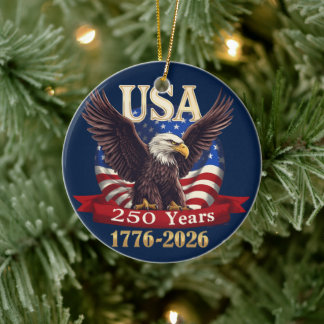 USA 250 år 1776-2026 Amerikansk flagga Örn Julgransprydnad Keramik