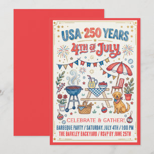 USA 250 år 4:e juli grillfest inbjudan