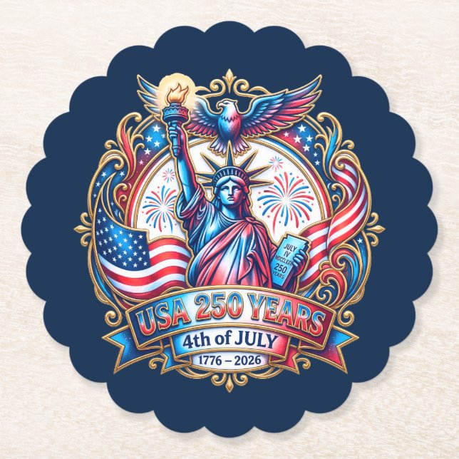 USA 250 år 4 juli 1776-2026 Underlägg Papper (Framsida)