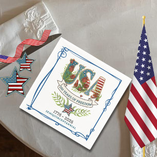 USA 250 år av frihet akvarell 4 juli Pappersservett