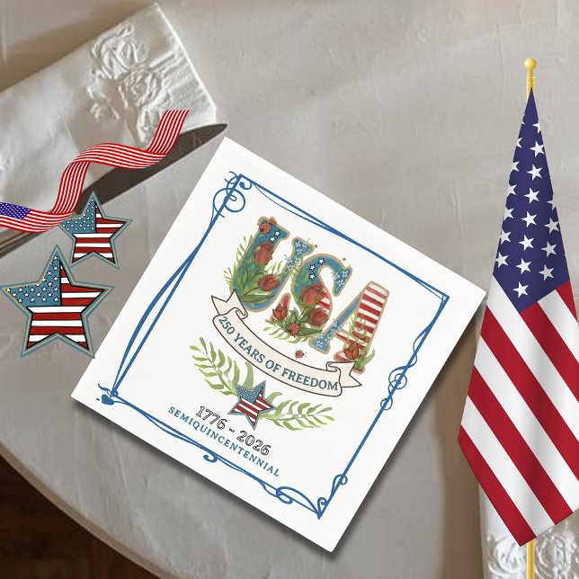 USA 250 år av frihet akvarell 4 juli Pappersservett (US 250 Years of Freedom Watercolor 4th July Napkins)