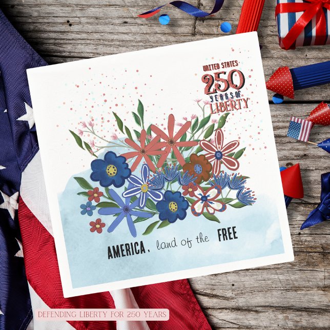 USA 250 år av frihet Blommig patriotisk servett (US 250 Years of Liberty Floral Patriotic Napkin)