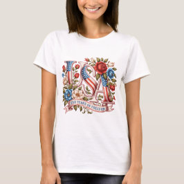 USA 250 år av frihet Blommig Patriotisk Vintage  T Shirt