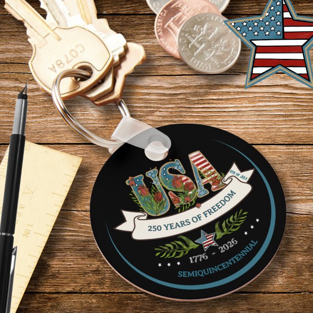 USA 250 år av frihet Botanisk 4:e juli Nyckelring (USA 250 Years of Freedom Botanical 4th Of July Keychain)