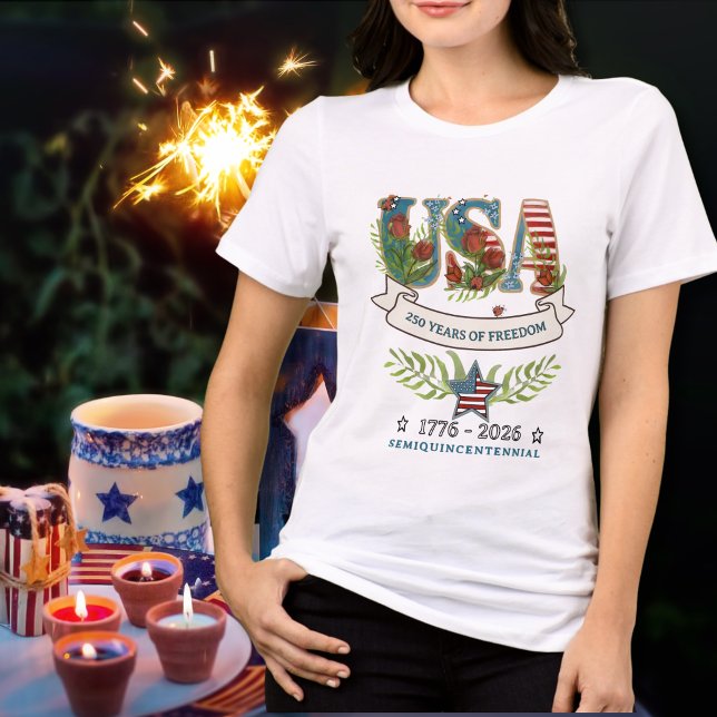 USA 250 år av frihet botanisk akvarell T Shirt (US 250 Years of Freedom Botanical Watercolor Tri-Blend Shirt)
