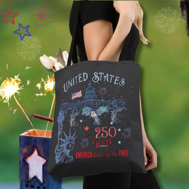 USA 250 år av frihet Staty av frihet & Örn Tygkasse (US 250 Years of Freedom Statue of Liberty & Eagle Tote Bag)