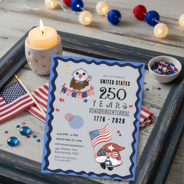 USA 250 år Firande med Gnome & Eagle Inbjudningar (USA 250 Years Celebration with Gnome & Eagle Invitation)