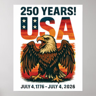 USA 250 år - Patriotic Örn den 4 juli 2026 Poster