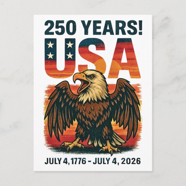 USA 250 år - Patriotic Örn den 4 juli 2026 Vykort (Framsida)