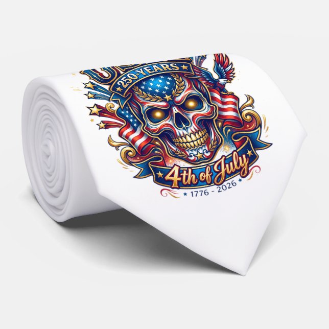 USA 250 År Patriotisk Dödskalle 4:e Juli Slips (Rullad)