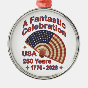 USA 250 år patriotisk fläktdesign – 1776-2026 Julgransprydnad Metall