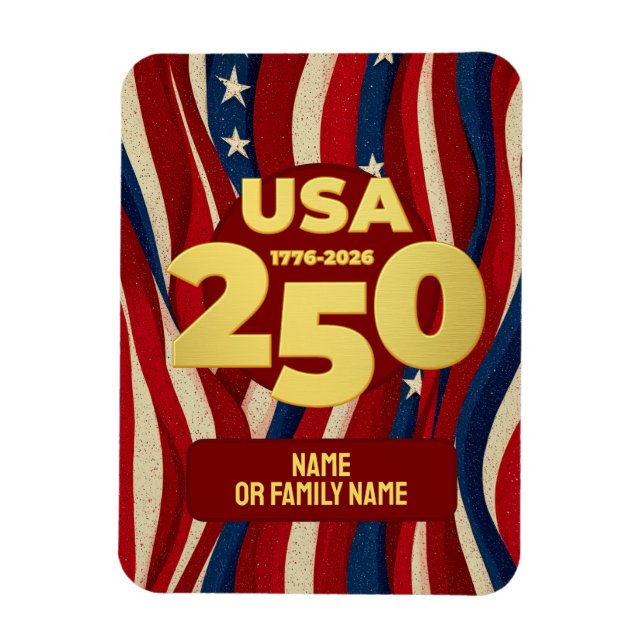 USA 250 år Patriotisk Röd Vit Blå med Guld Magnet (Vertikal)