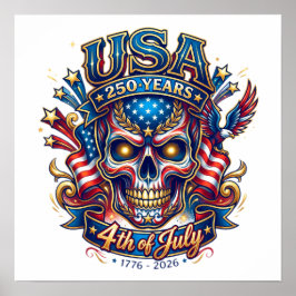 USA 250 år Patriotisk Skalle 4:e Juli Poster