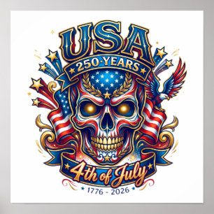 USA 250 år Patriotisk Skalle 4:e Juli Poster