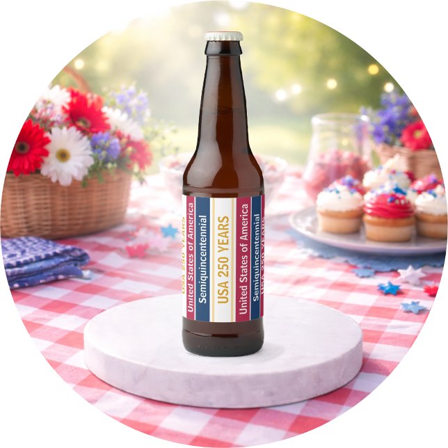 USA 250 år Semiquincentennial Patriotiska Ränder Ölflaska Etikett (Skapare uppladdad)