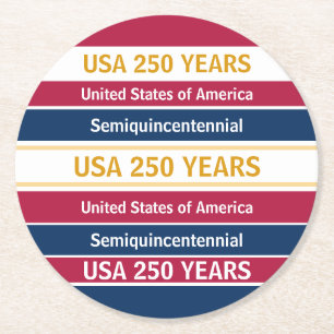 USA 250 år Semiquincentennial patriotiska ränder Underlägg Papper Rund