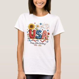 USA 250-års födelsedags blomster patriotisk grafik T Shirt