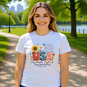 USA 250-års födelsedags blomster patriotisk grafik T Shirt