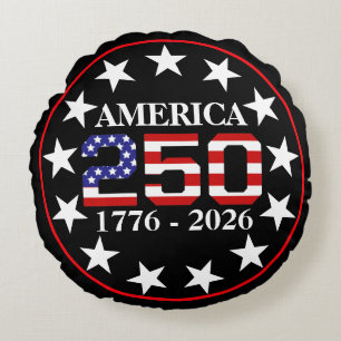 USA 250-årsjubileum 1776-2026 Amerikansk flagga Rund Kudde