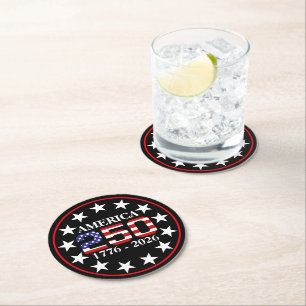 USA 250-årsjubileum 1776-2026 Amerikansk flagga Underlägg Papper Rund