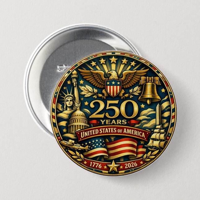 USA 250-årsjubileum 1776 - 2026 Knapp (Framsida & baksida)