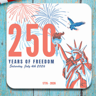 USA 250-årsjubileum 1776 till 2026 Patriotiskt Underlägg Papper Kvadrat