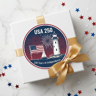 USA 250-årsjubileum för flagg fyr Nautisk Runt Klistermärke