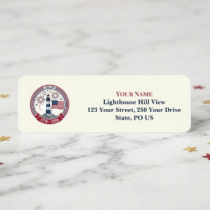 USA 250-årsjubileum Fyren Röda Blå Fyrverkerier Returadress Etikett