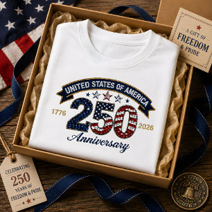 USA 250-årsjubileum Gnistrande Stil Patriotisk T Shirt