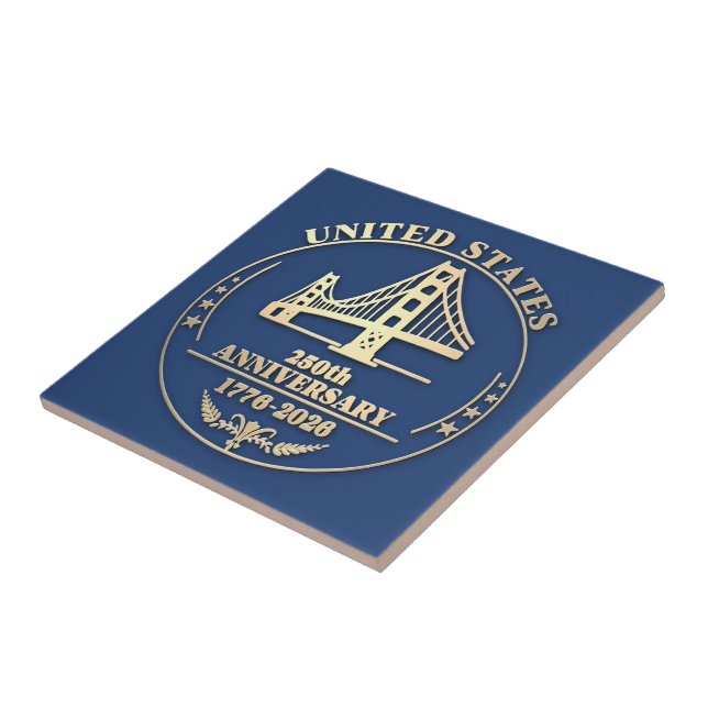 USA 250-årsjubileum Golden Gate Guld design Kakelplatta (Sidan)