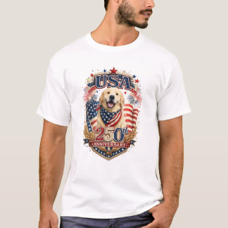 USA 250-årsjubileum Golden Retriever T Shirt #3