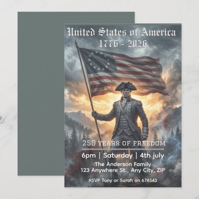 USA 250-årsjubileum Historiskt Inbjudningar (Fram/baksida)