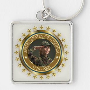 USA 250-årsjubileum I Patriotisk 1776-2026 Fyrkantig Silverfärgad Nyckelring