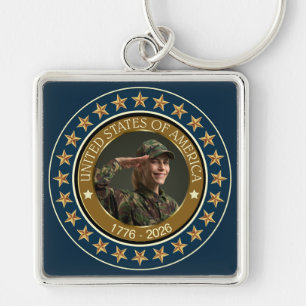 USA 250-årsjubileum I Patriotisk 1776-2026 Fyrkantig Silverfärgad Nyckelring
