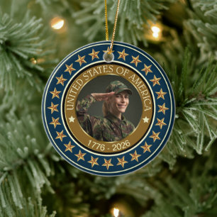 USA 250-årsjubileum I Patriotisk 1776-2026 Julgransprydnad Keramik