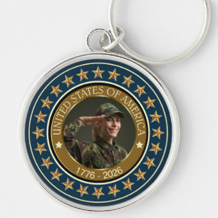 USA 250-årsjubileum I Patriotisk 1776-2026 Rund Silverfärgad Nyckelring