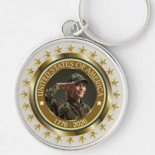 USA 250-årsjubileum I Patriotisk 1776-2026 Rund Silverfärgad Nyckelring