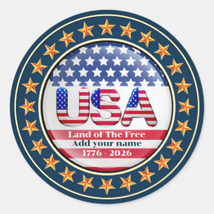USA 250-årsjubileum I Patriotiskt 1776-2026 Runt Klistermärke