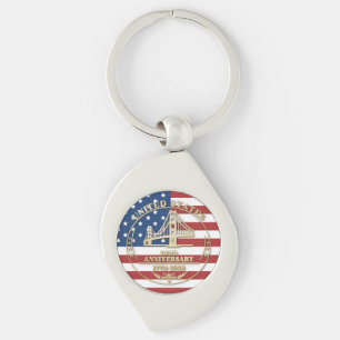 USA 250-årsjubileum Patriotisk Golden Gate-flagg Swirl Silverfärgad Nyckelring