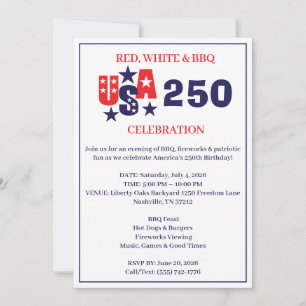USA 250-årsjubileum Patriotisk Grillfest Inbjudningar
