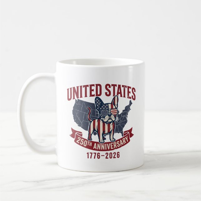 USA 250-årsjubileum Patriotisk hund amerikansk fla Kaffemugg (Vänster)