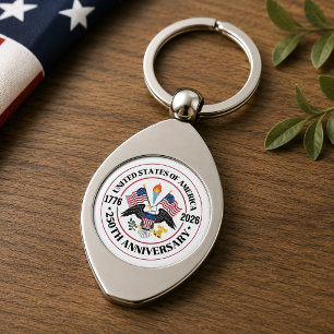 USA 250-årsjubileum Patriotisk Örn Emblem Swirl Silverfärgad Nyckelring